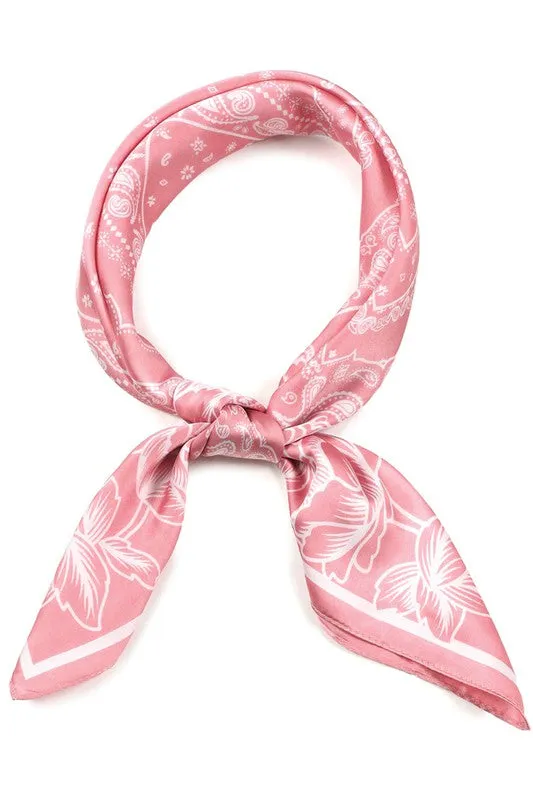 Floral Bandana Print Satin Scarf Wrap