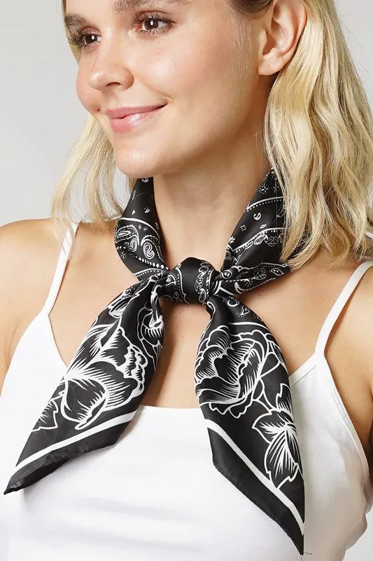 Floral Bandana Print Satin Scarf Wrap