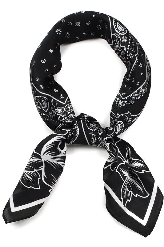 Floral Bandana Print Satin Scarf Wrap