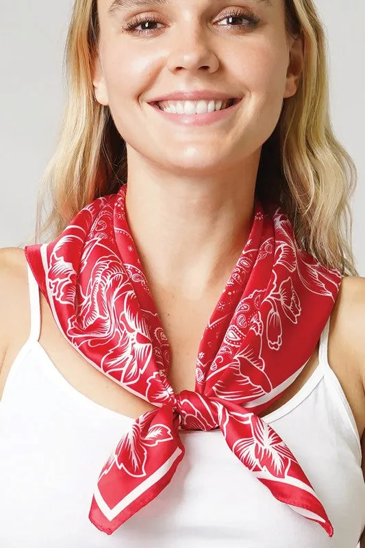 Floral Bandana Print Satin Scarf Wrap