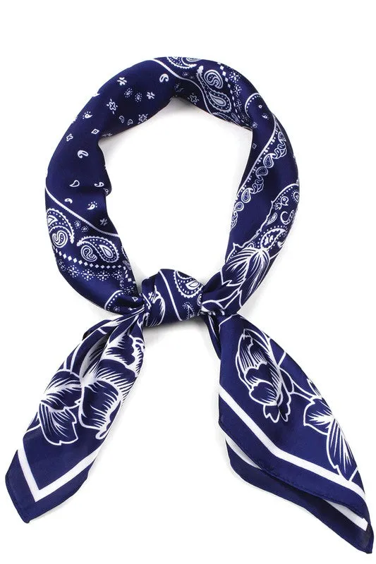 Floral Bandana Print Satin Scarf Wrap