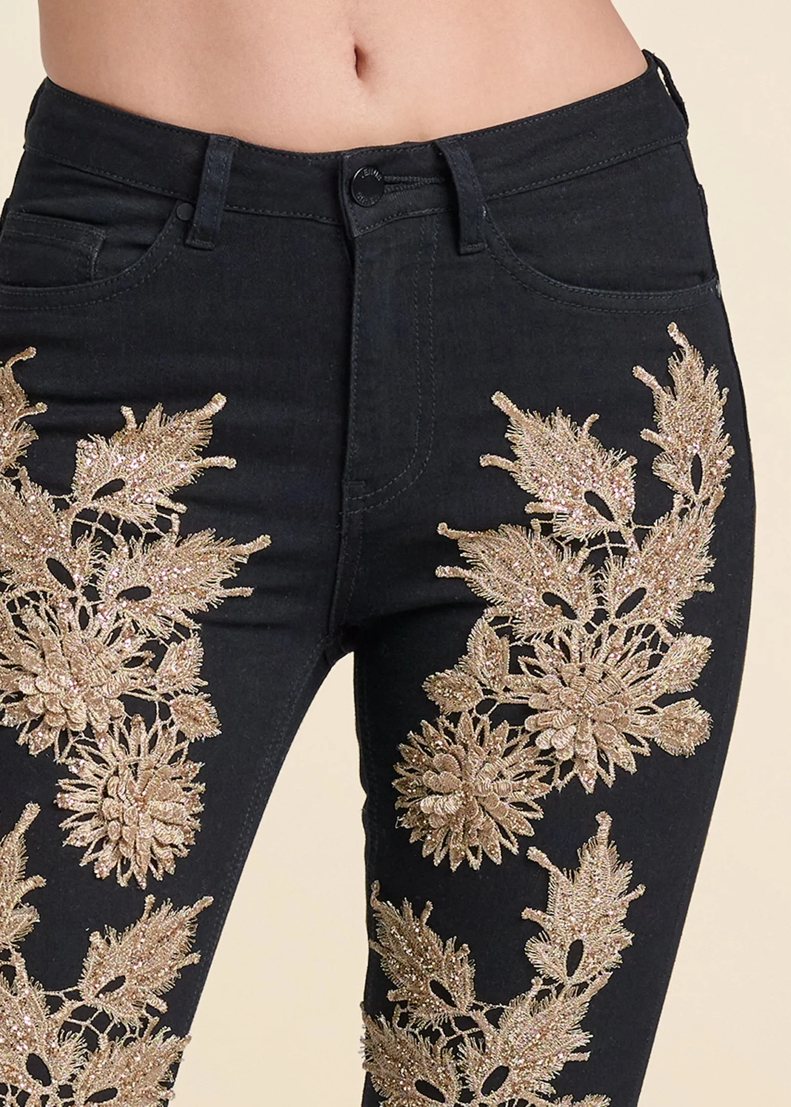 Floral Embellished Jeans - Black Multi