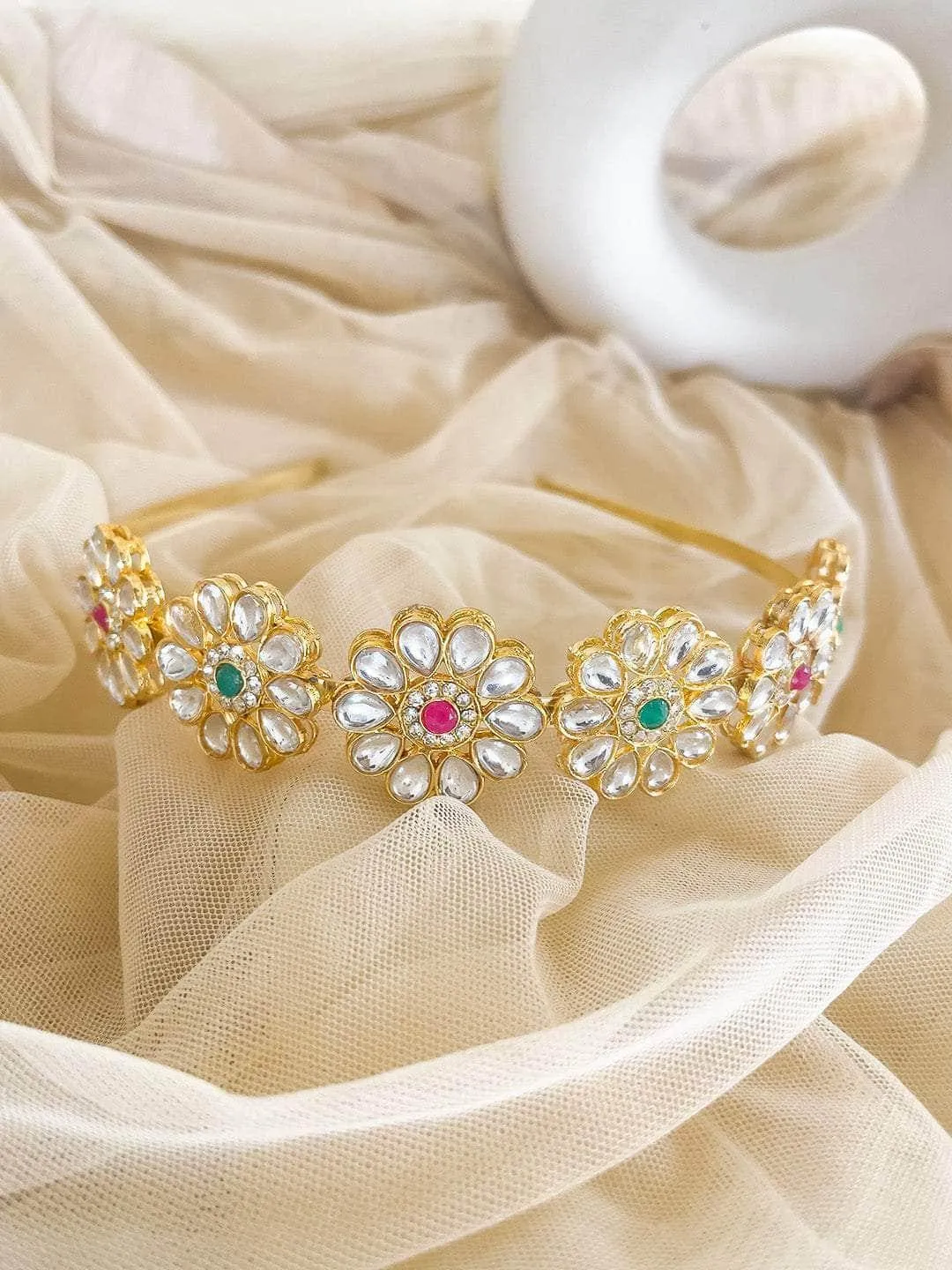 Flower Shaped Kundan Hairband