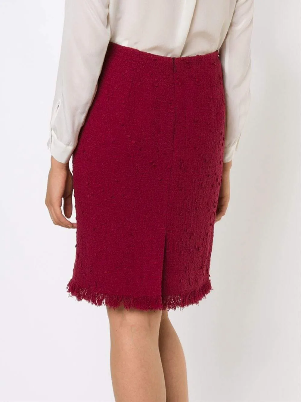 Fringe Tweed Pencil Skirt