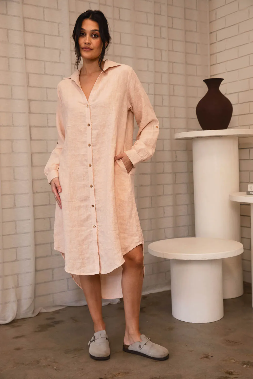 Fundamental Linen Shirt Dress - Blush