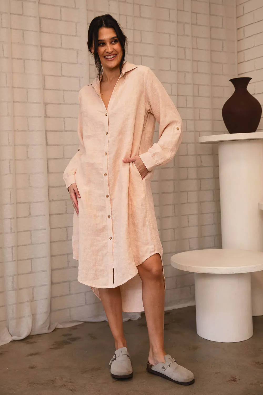 Fundamental Linen Shirt Dress - Blush