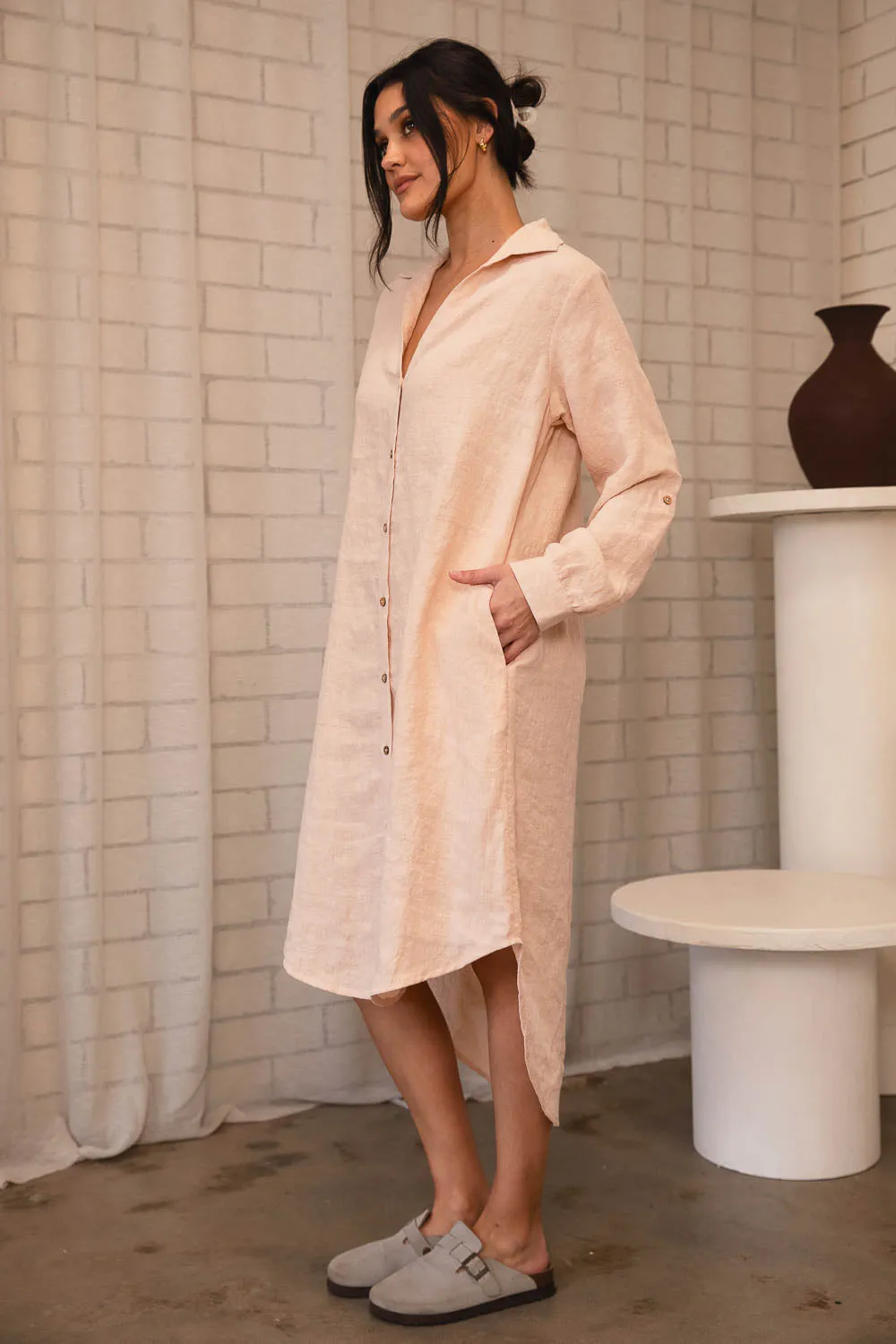 Fundamental Linen Shirt Dress - Blush