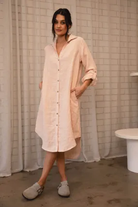 Fundamental Linen Shirt Dress - Blush