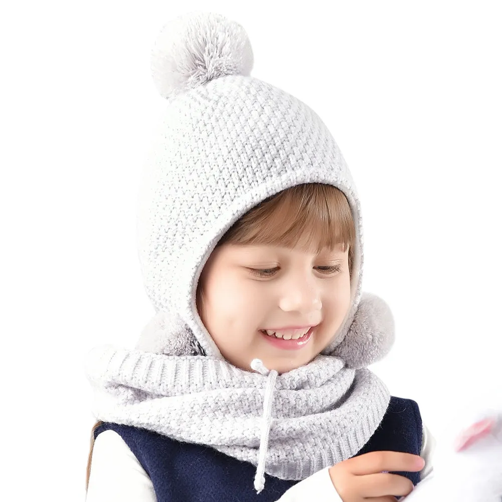 FURTALK Kids Winter Yarn Pom Pom Hat scarf Set Three Poms CH001