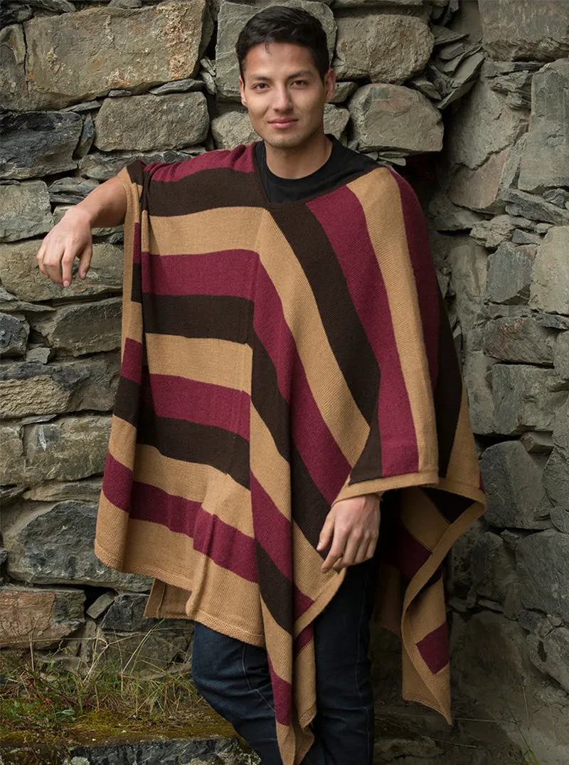 Gamboa Men Alpaca Poncho with Stripes