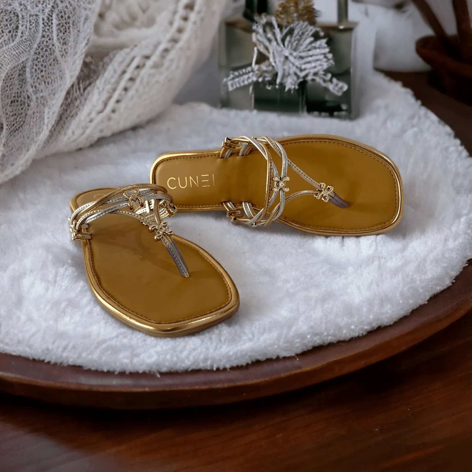 Golden Silver Metallic Flats