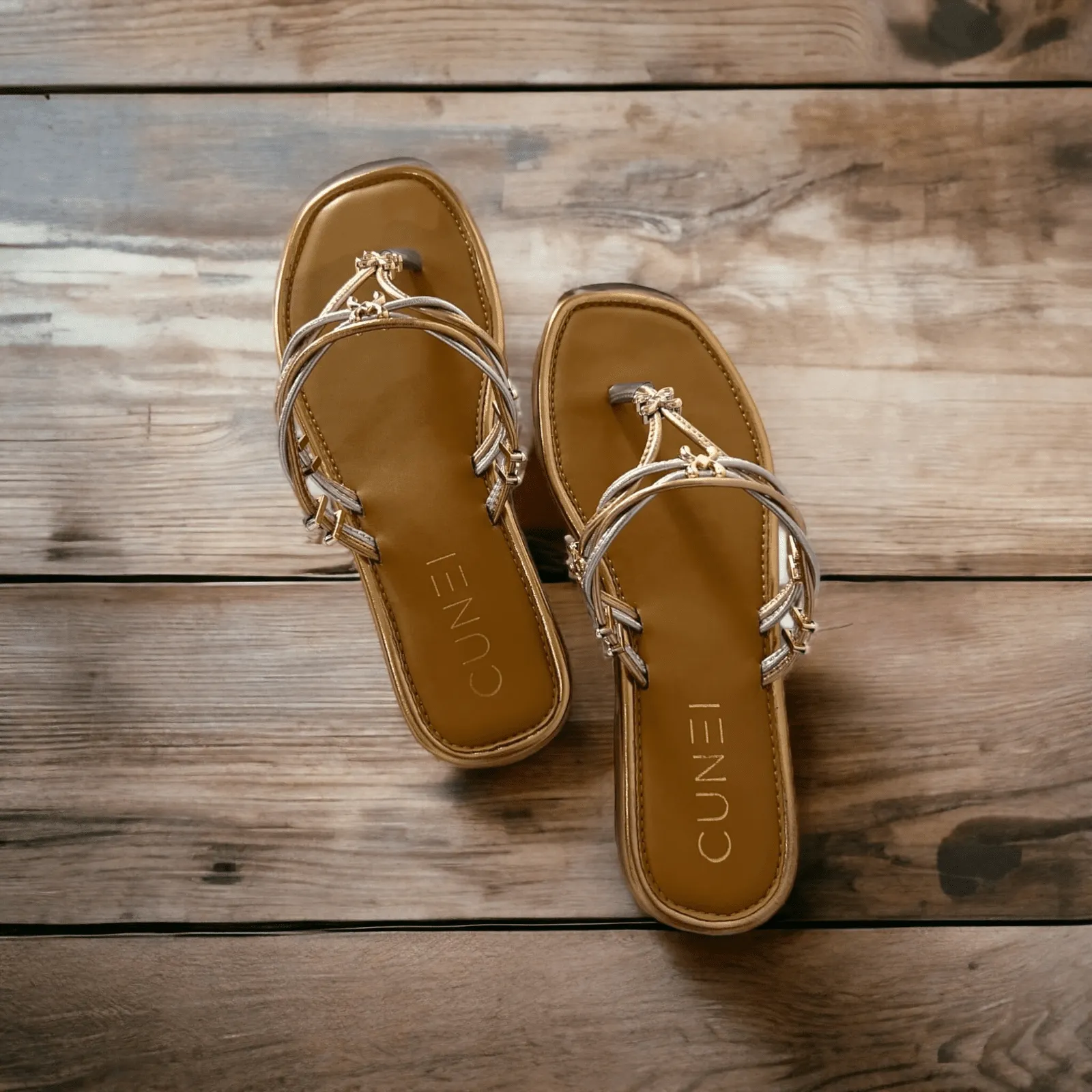 Golden Silver Metallic Flats