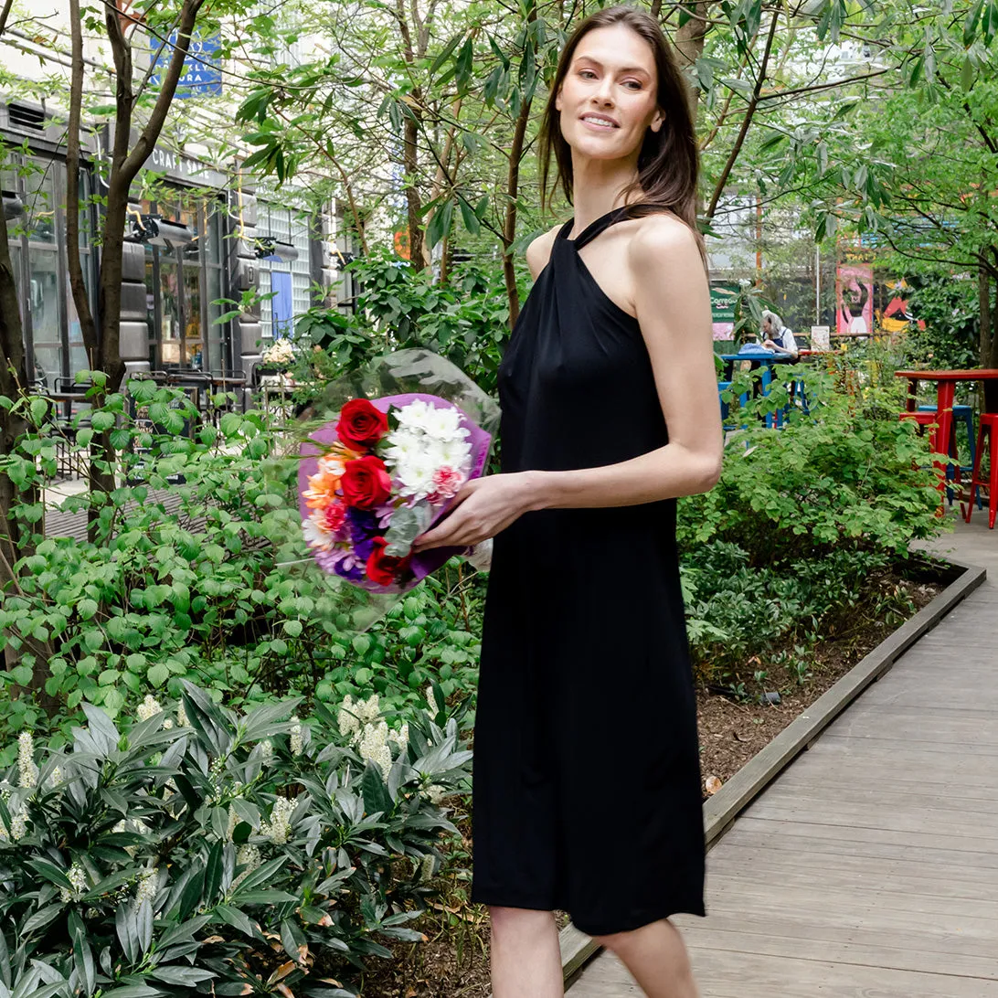 Grecian Halter Midi Sheath Dress - Black - Final Sale!