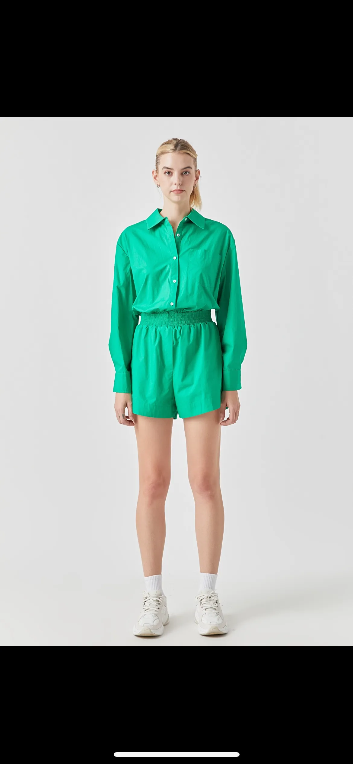 Green Long Sleeve Button Front Romper