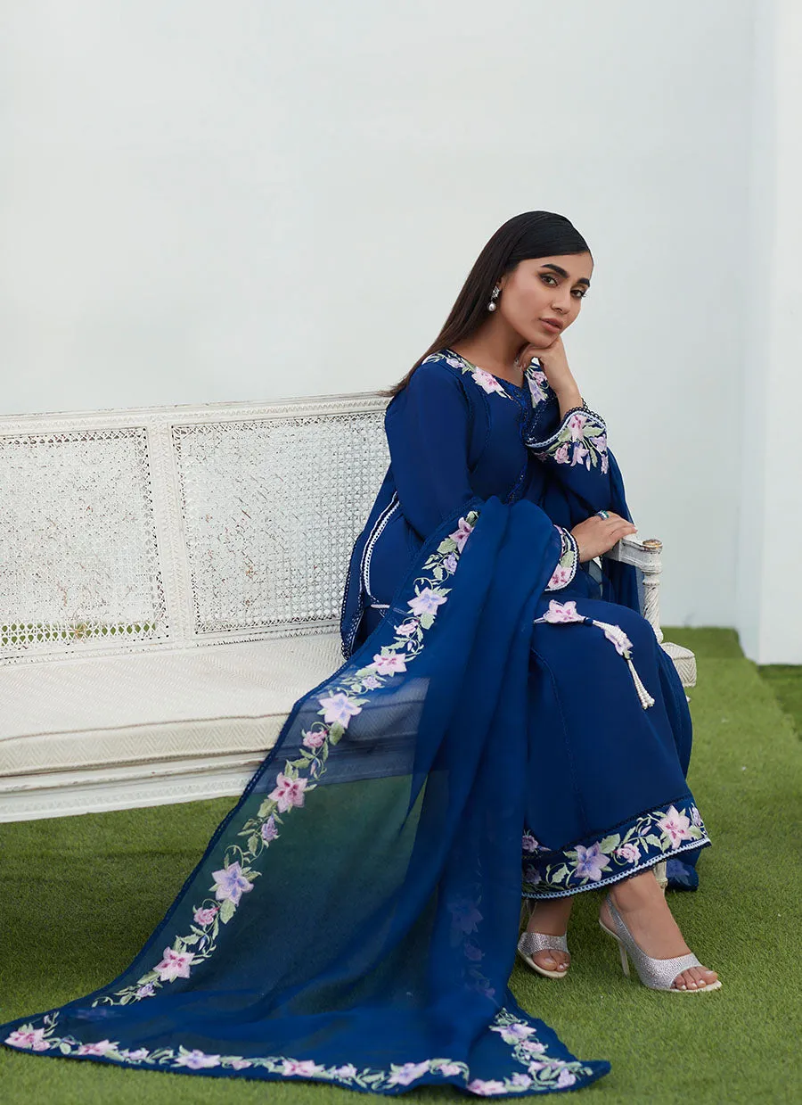 Han Navy Embroidered Shirt and Dupatta