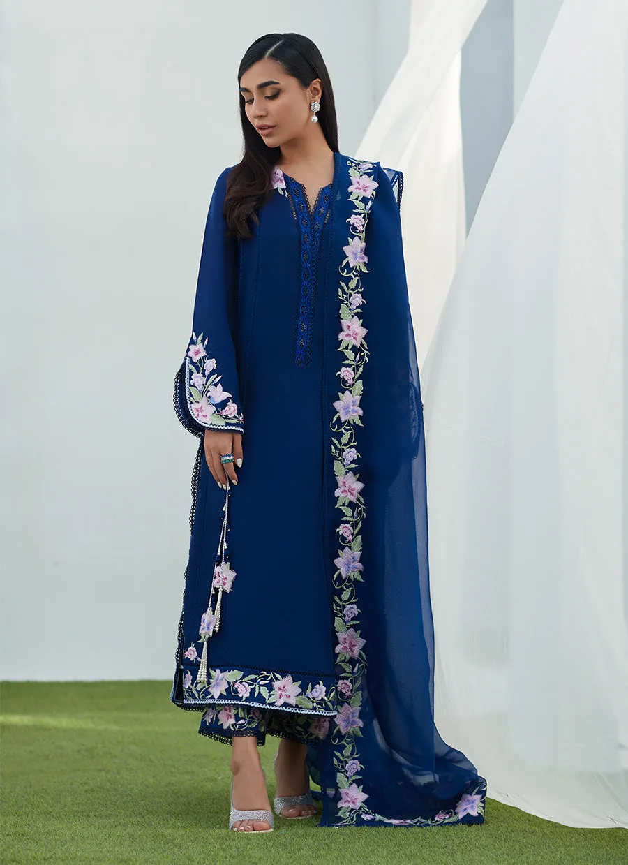 Han Navy Embroidered Shirt and Dupatta