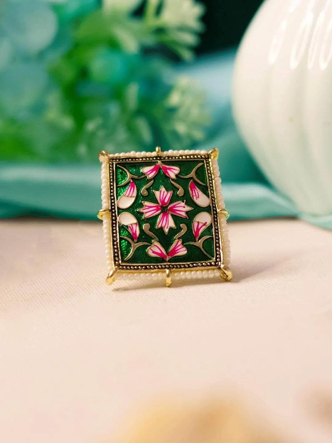 Hand Paint Square Cocktail Ring