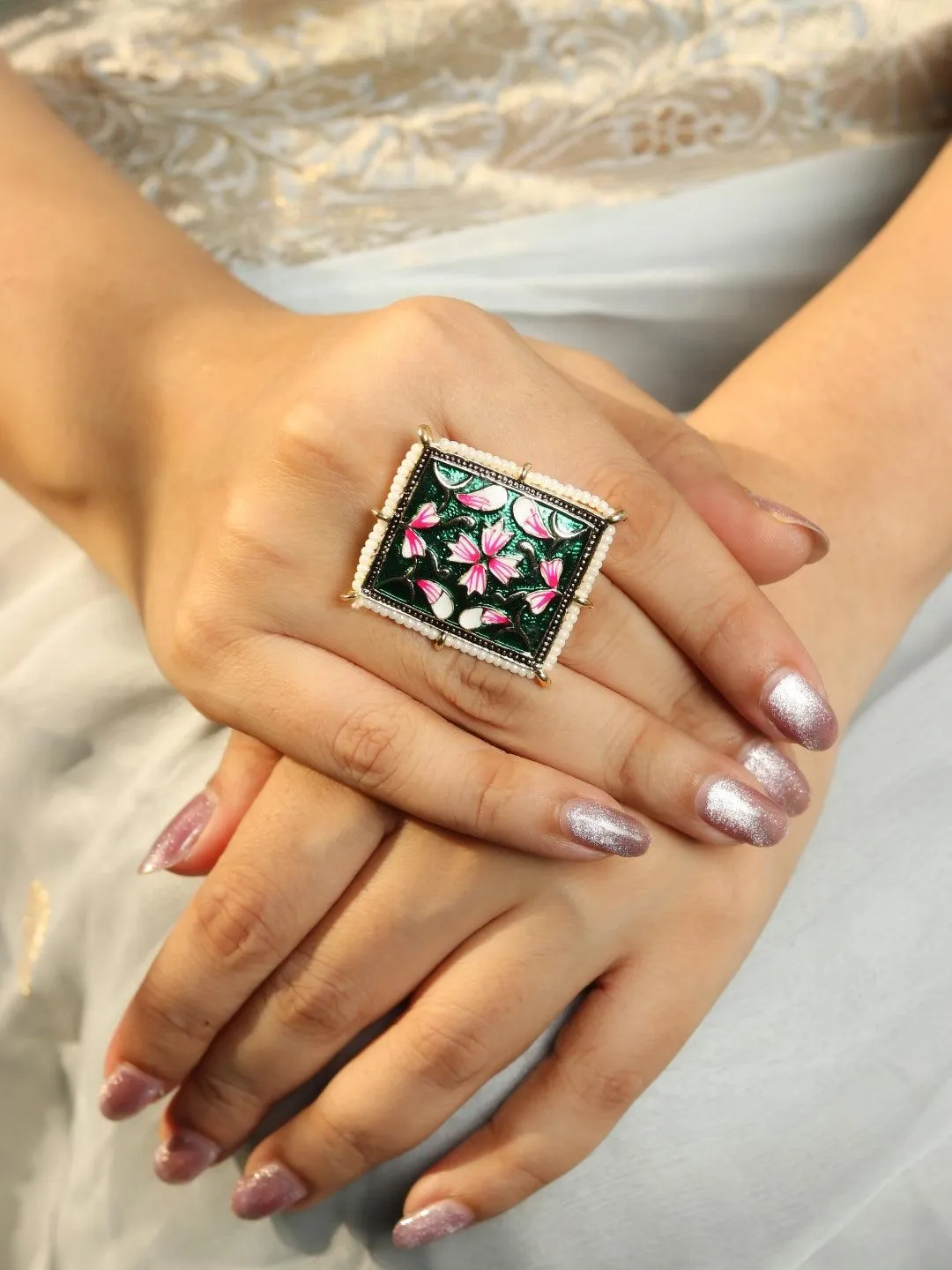 Hand Paint Square Cocktail Ring