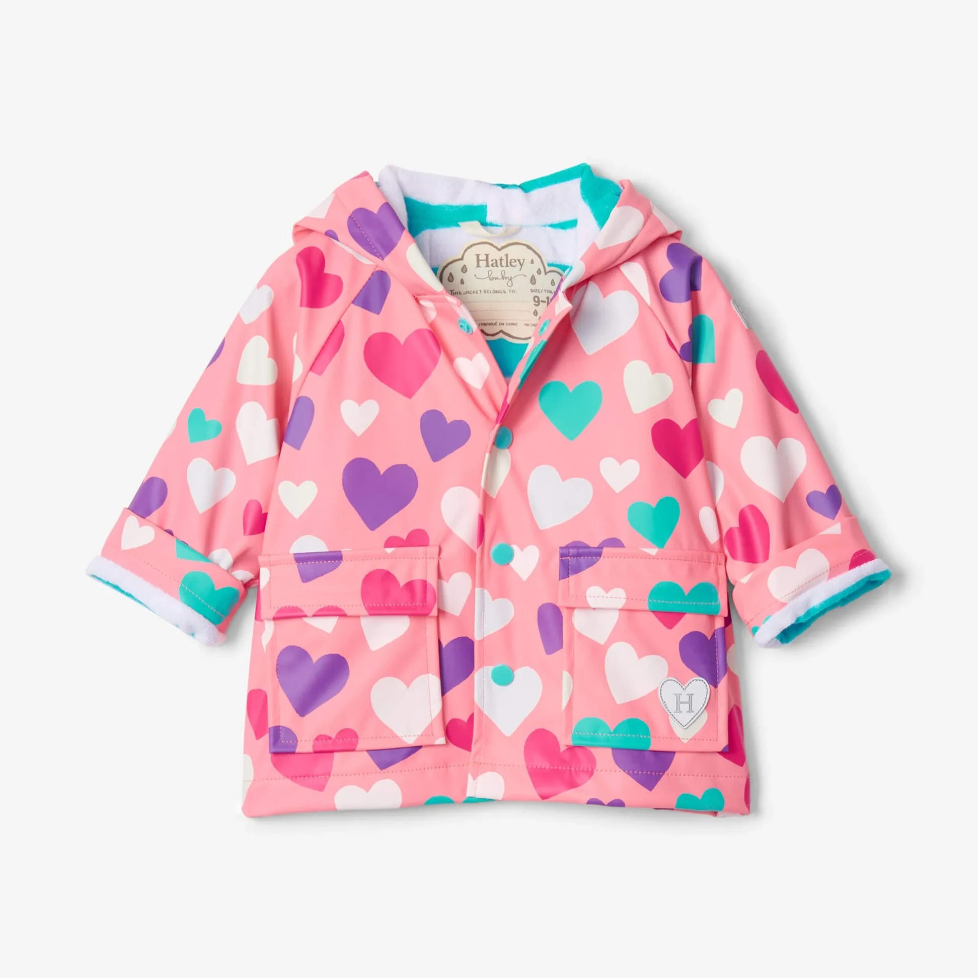 Hatley Colourful Hearts Colour Changing Baby Raincoat