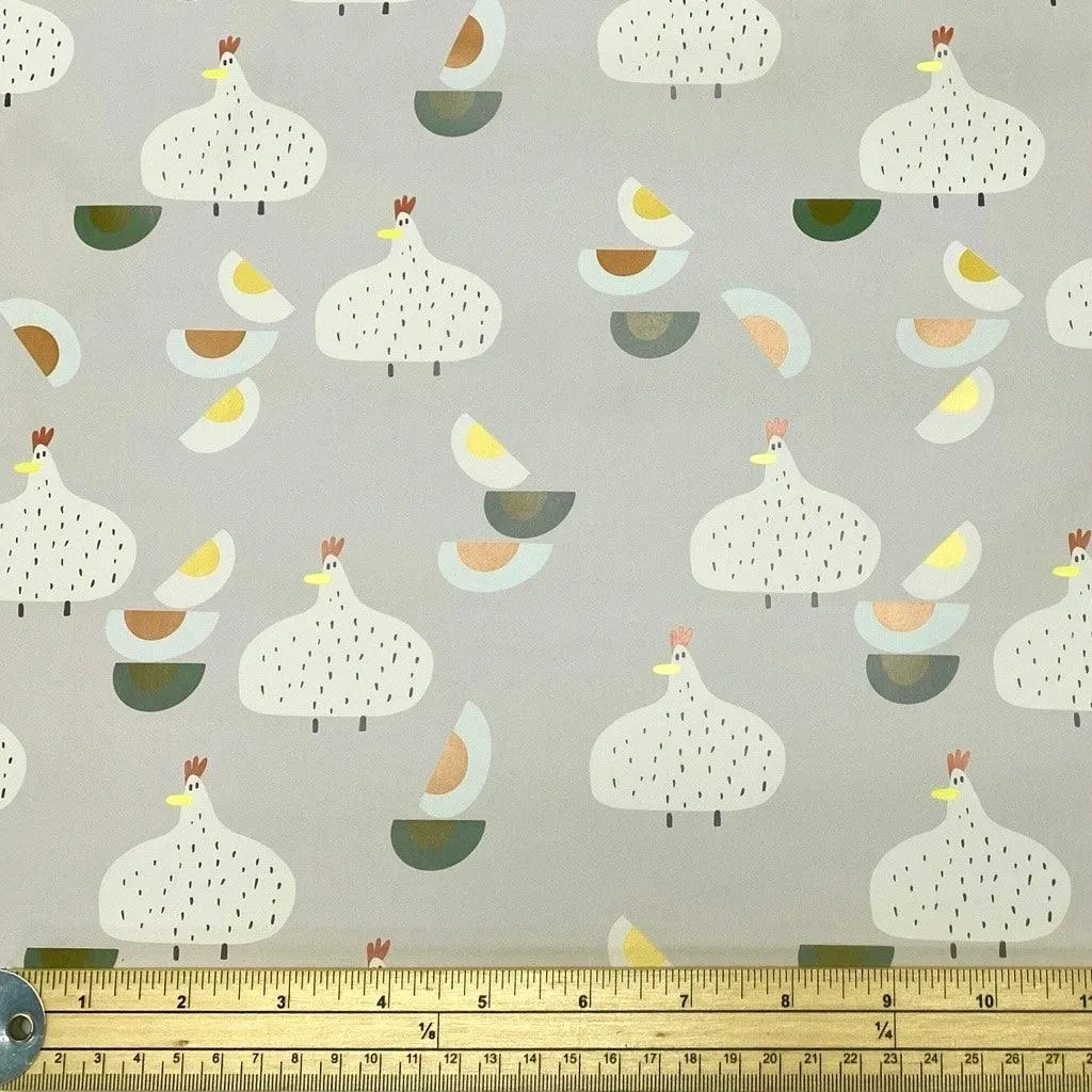 Hens and Eggs on Light Beige Raincoat Fabric