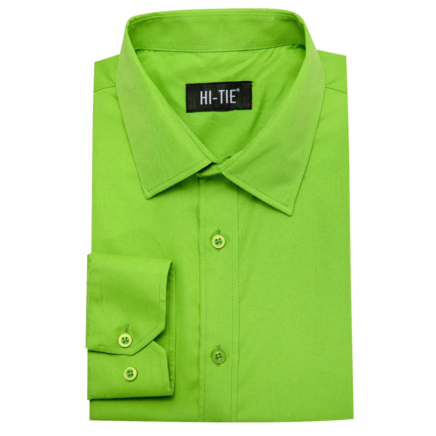 Hi-Tie Long Sleeve Shirt Chartreuse Green Solid Spring Mens Dress Shirt