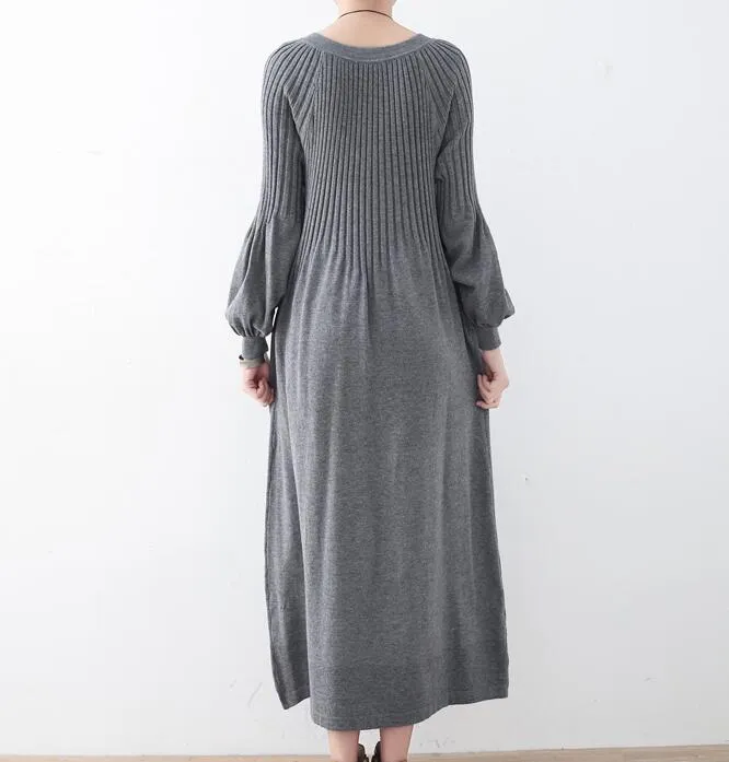 High Collar Loose Cotton Knit Long Dresses Plus Size AMT962328