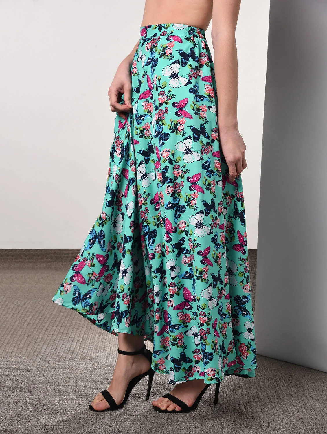 High rise floral flared skirt