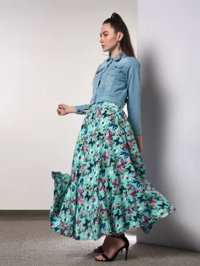 High rise floral flared skirt