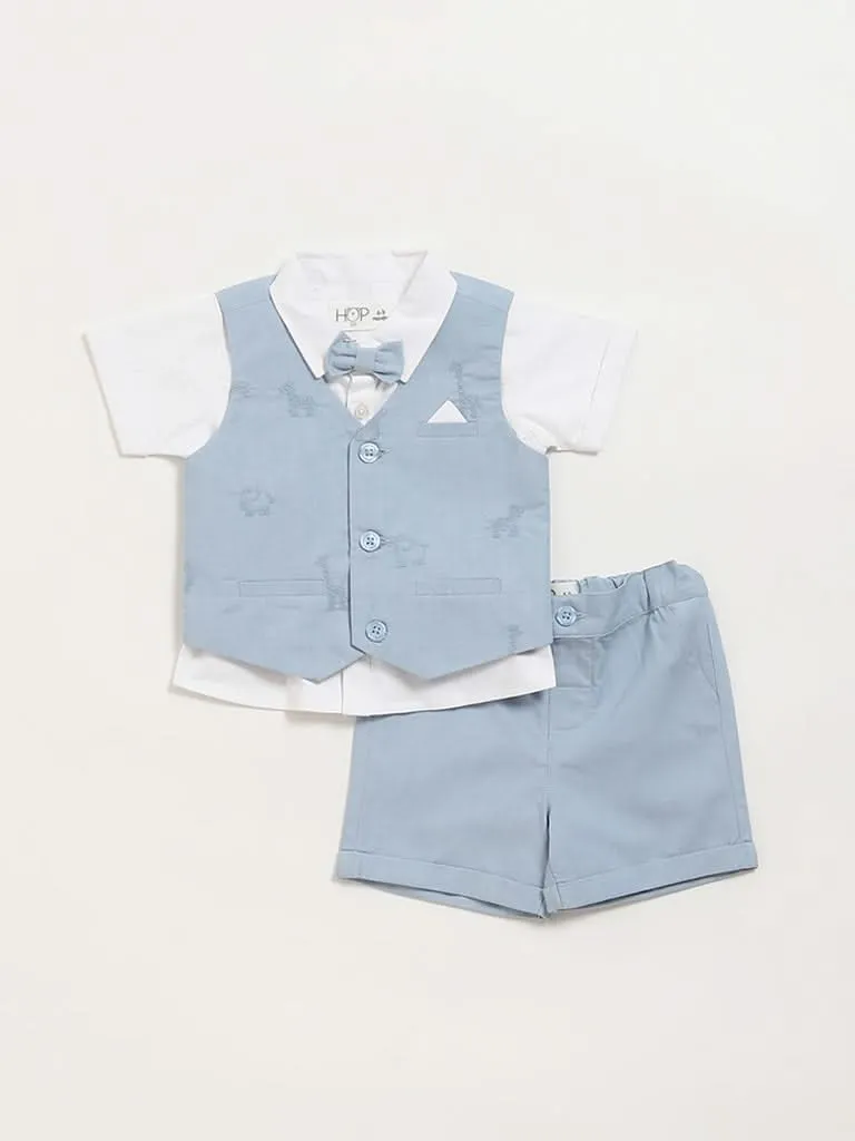 HOP Baby Blue Shirt, Shorts, Waistcoat & Bow Set