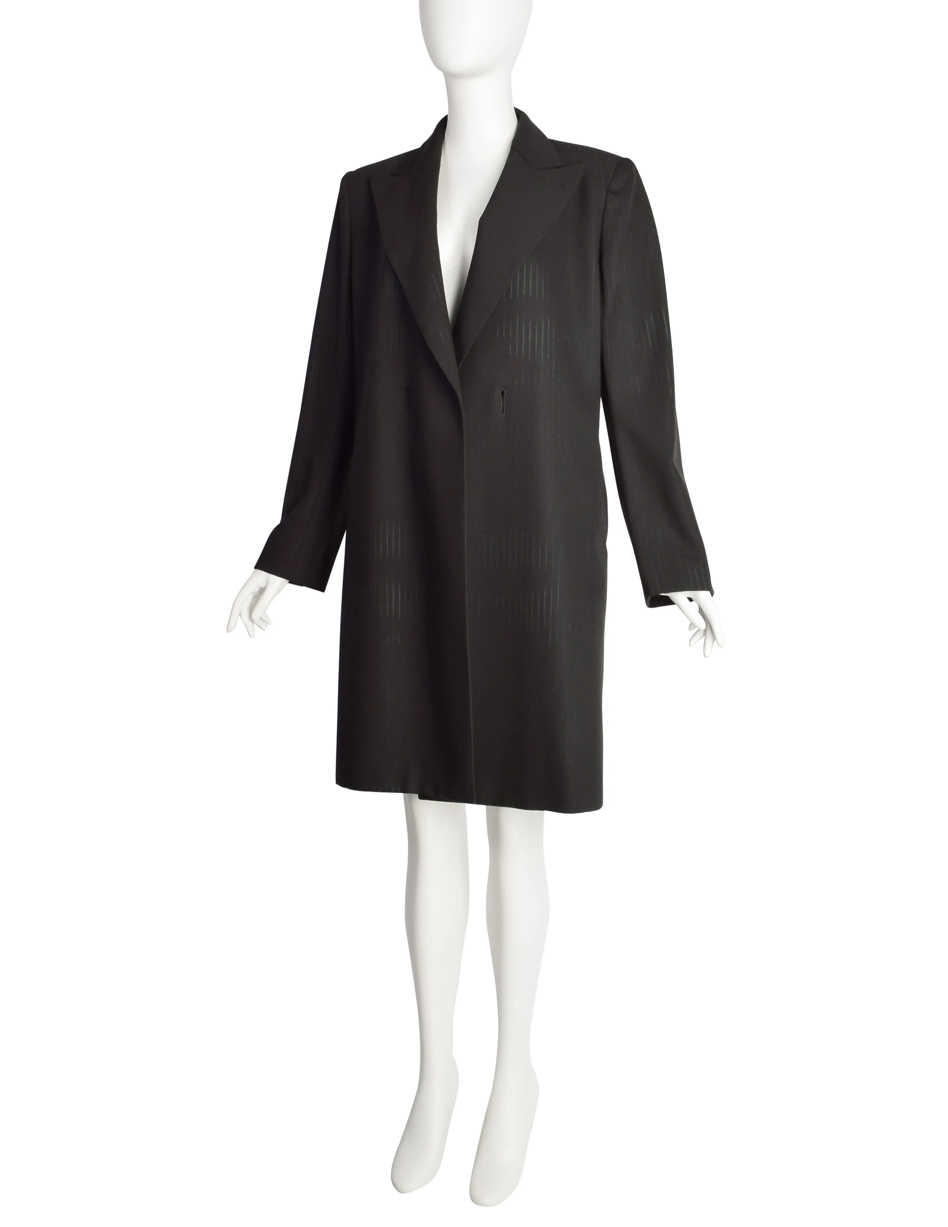 Jean Paul Gaultier Vintage 1990s Charcoal Wool Gabardine Degrade Stripe Oversized Blazer Coat