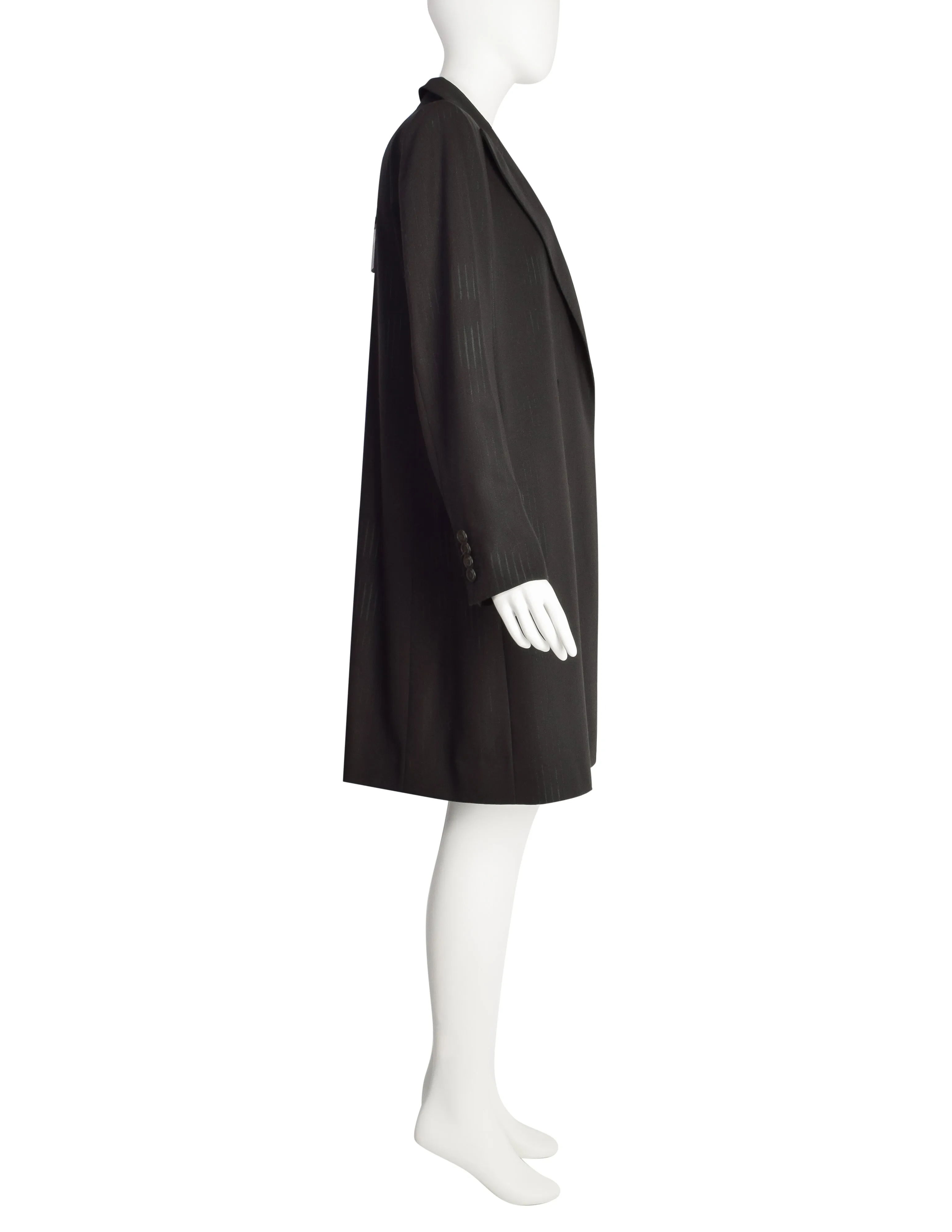 Jean Paul Gaultier Vintage 1990s Charcoal Wool Gabardine Degrade Stripe Oversized Blazer Coat