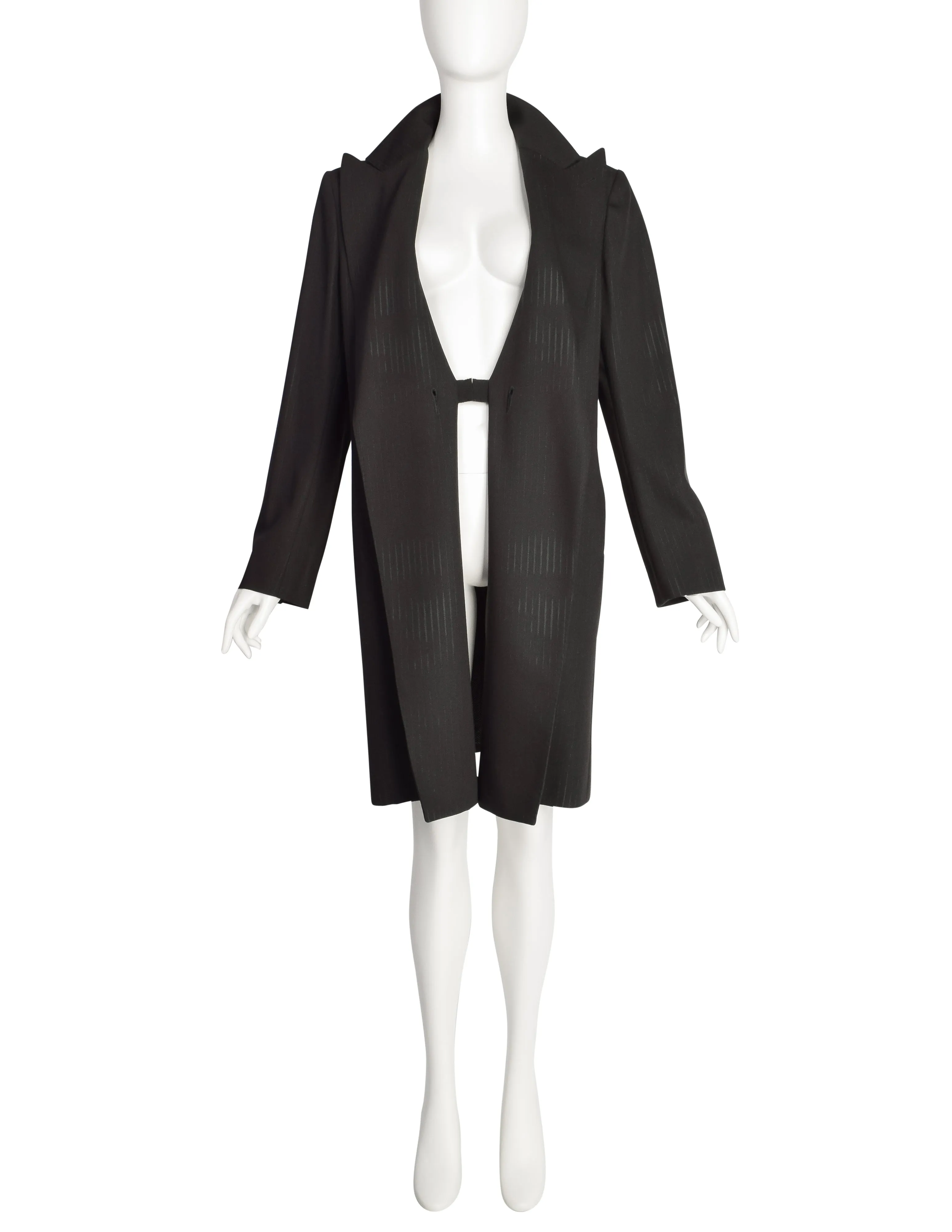 Jean Paul Gaultier Vintage 1990s Charcoal Wool Gabardine Degrade Stripe Oversized Blazer Coat