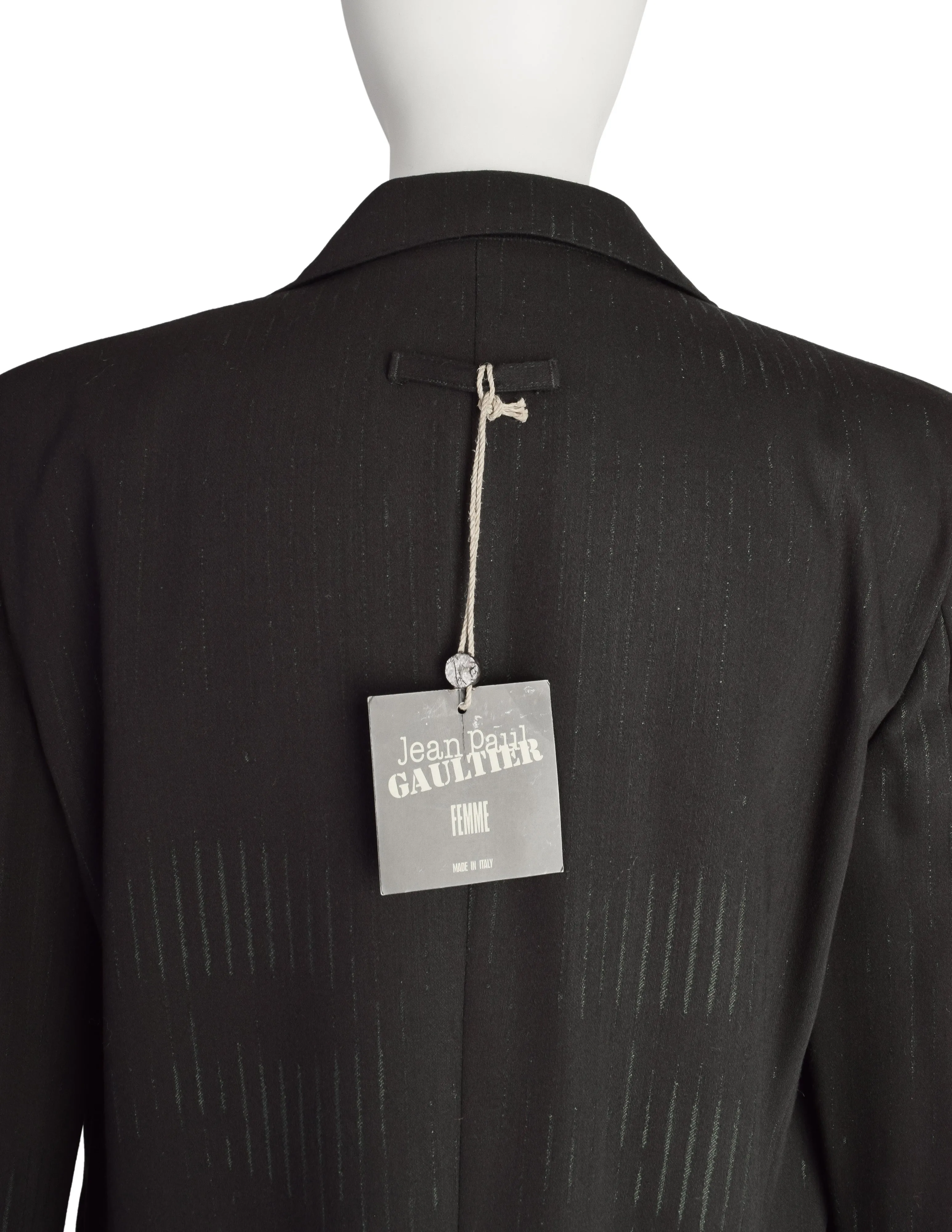 Jean Paul Gaultier Vintage 1990s Charcoal Wool Gabardine Degrade Stripe Oversized Blazer Coat