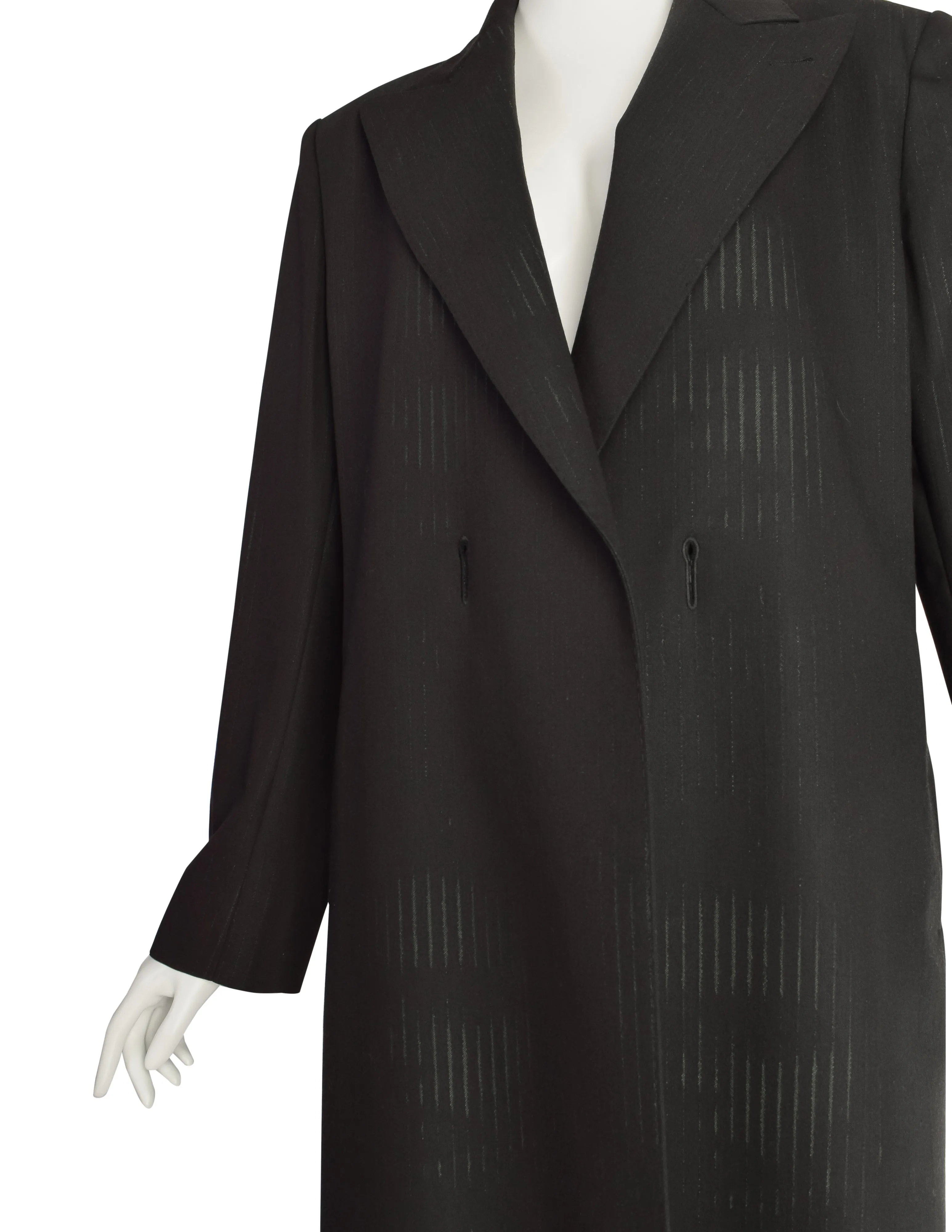 Jean Paul Gaultier Vintage 1990s Charcoal Wool Gabardine Degrade Stripe Oversized Blazer Coat