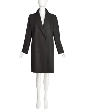 Jean Paul Gaultier Vintage 1990s Charcoal Wool Gabardine Degrade Stripe Oversized Blazer Coat