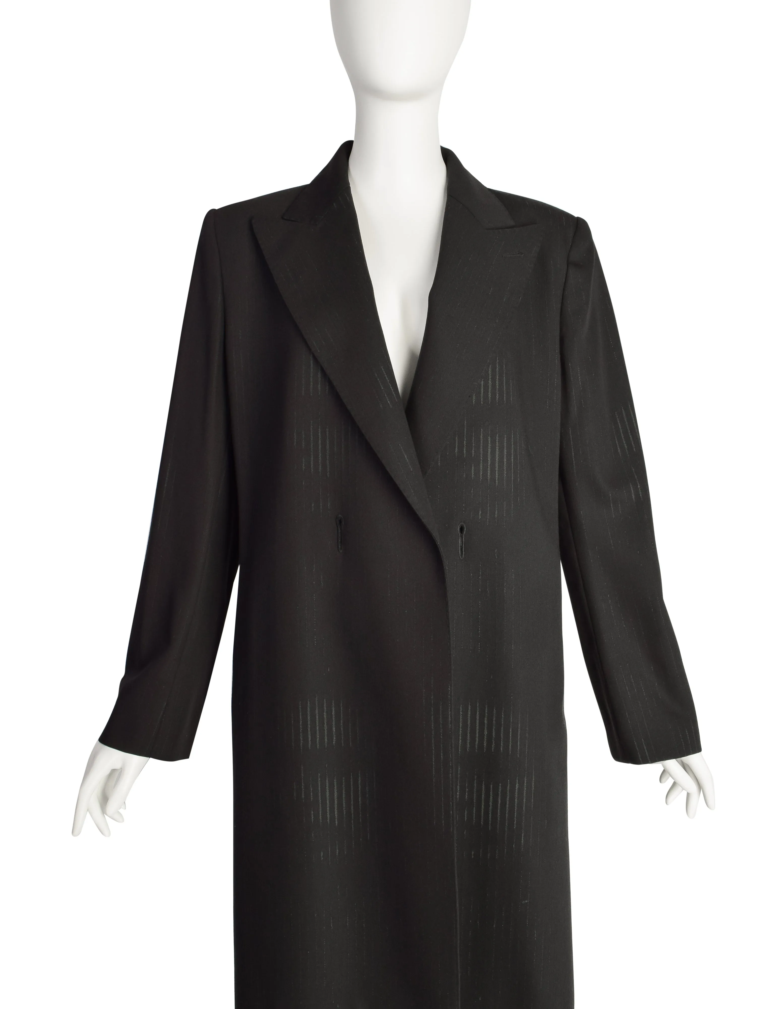 Jean Paul Gaultier Vintage 1990s Charcoal Wool Gabardine Degrade Stripe Oversized Blazer Coat