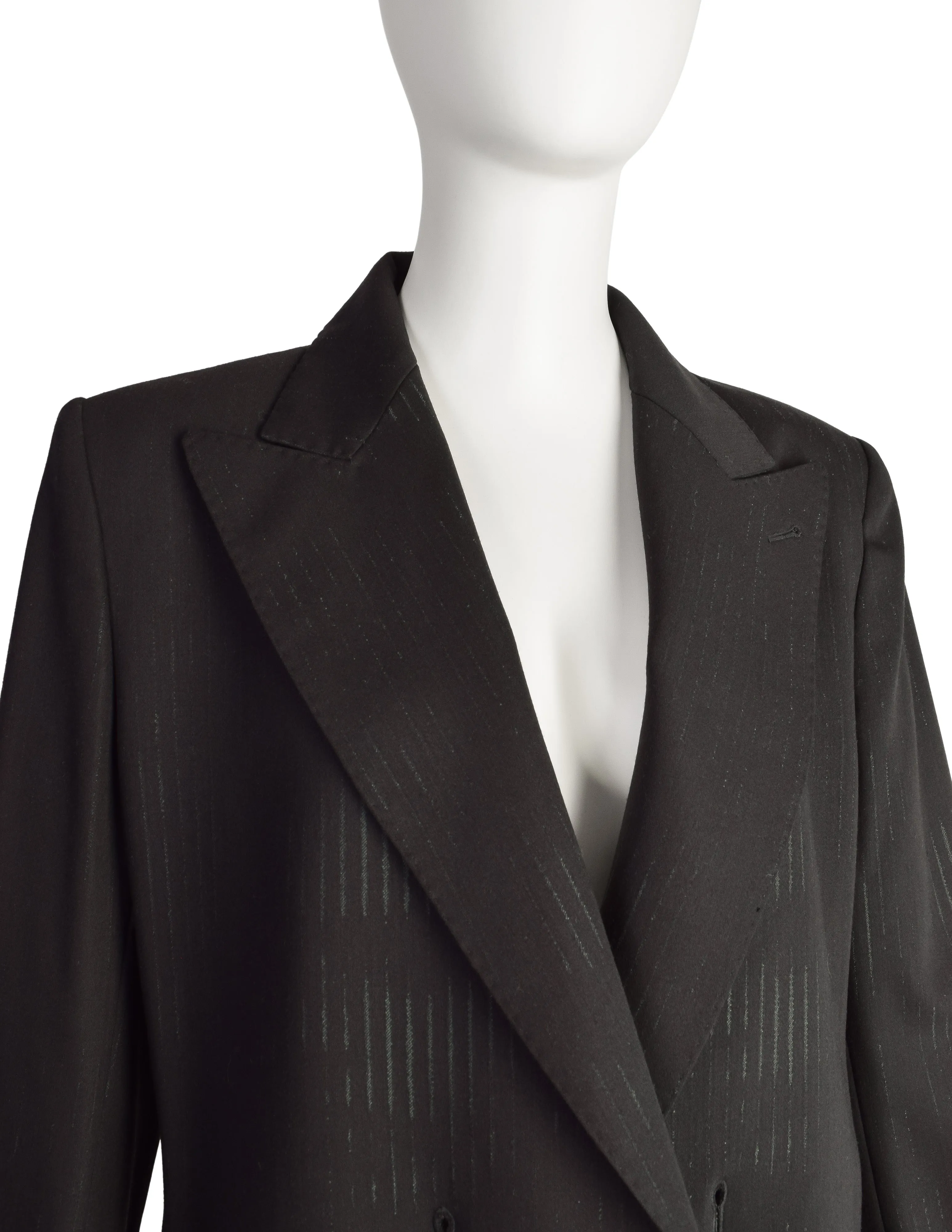 Jean Paul Gaultier Vintage 1990s Charcoal Wool Gabardine Degrade Stripe Oversized Blazer Coat