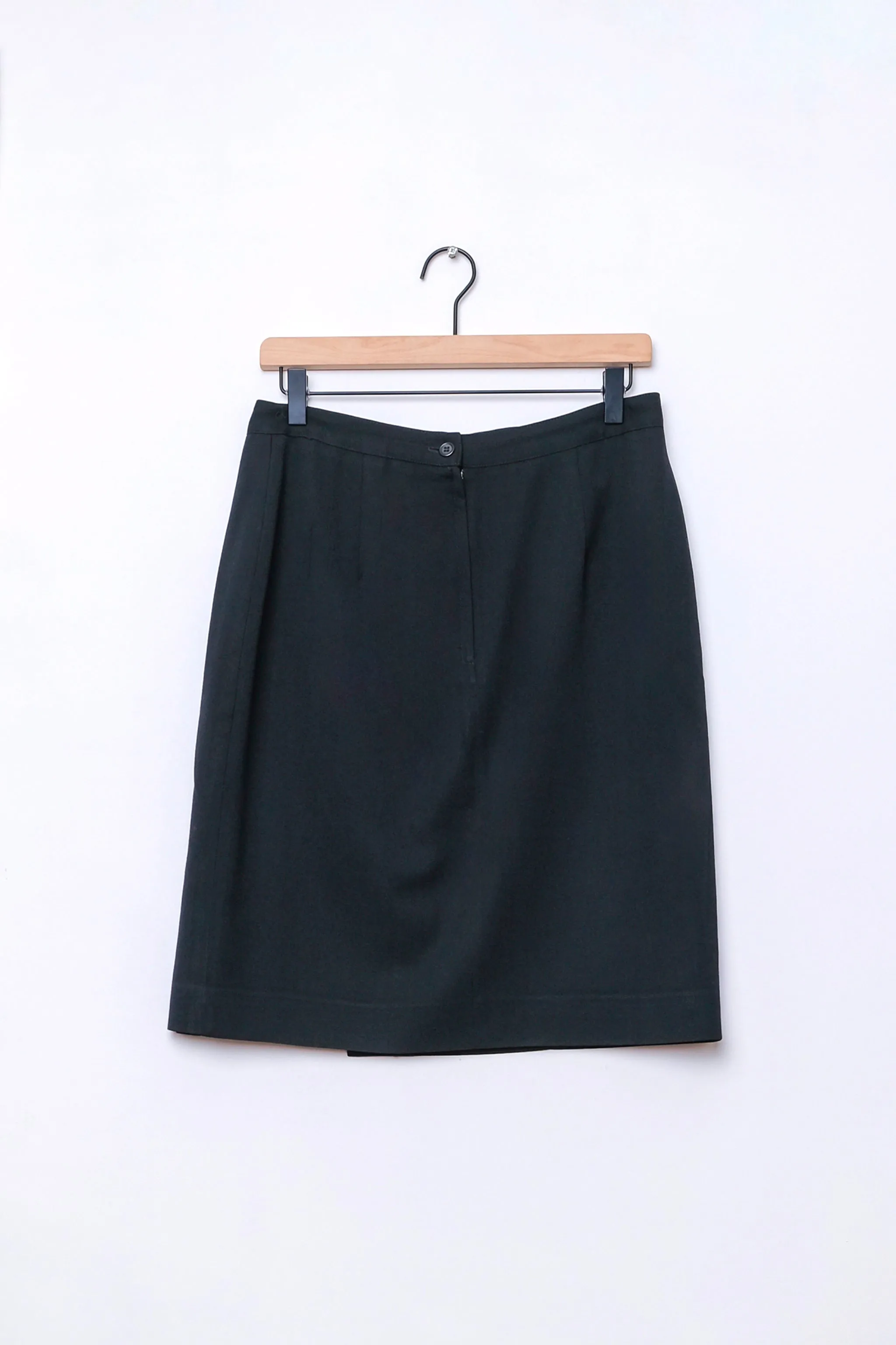 J'envie Modern Black Wool Pencil Skirt Front Overlay Slit US 10, 90's