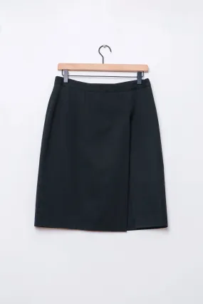 J'envie Modern Black Wool Pencil Skirt Front Overlay Slit US 10, 90's