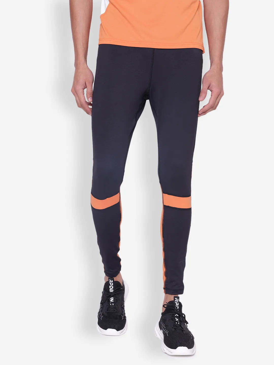 JUMP USA Men Black & Orange Rapid Dry-Fit Antimicrobial Running Tights