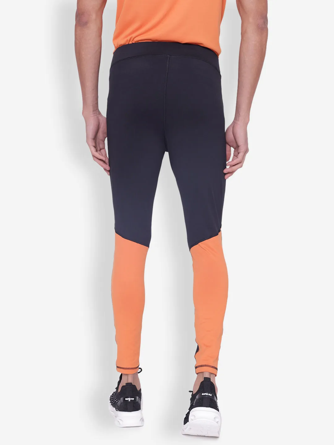 JUMP USA Men Black & Orange Rapid Dry-Fit Antimicrobial Running Tights