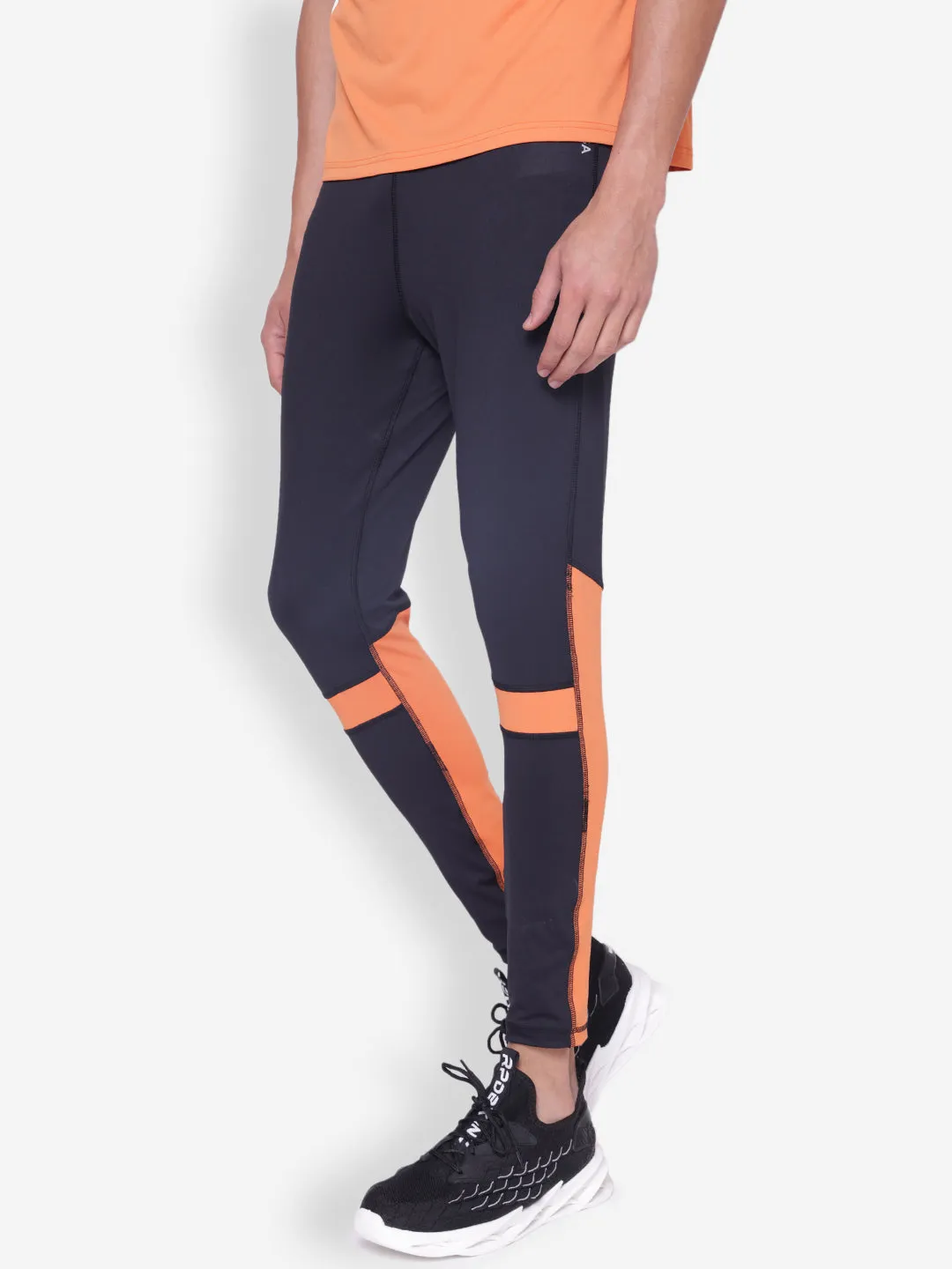 JUMP USA Men Black & Orange Rapid Dry-Fit Antimicrobial Running Tights