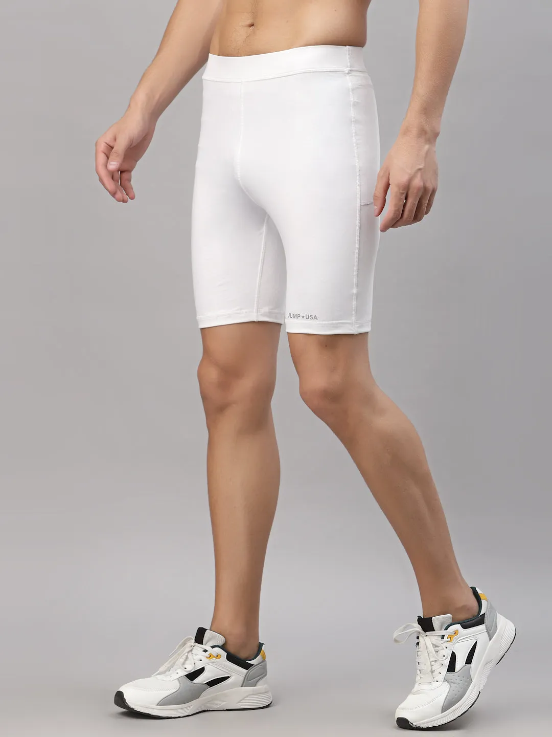 JUMP USA Men White Rapid Dry-Fit Solid Training Short Tights