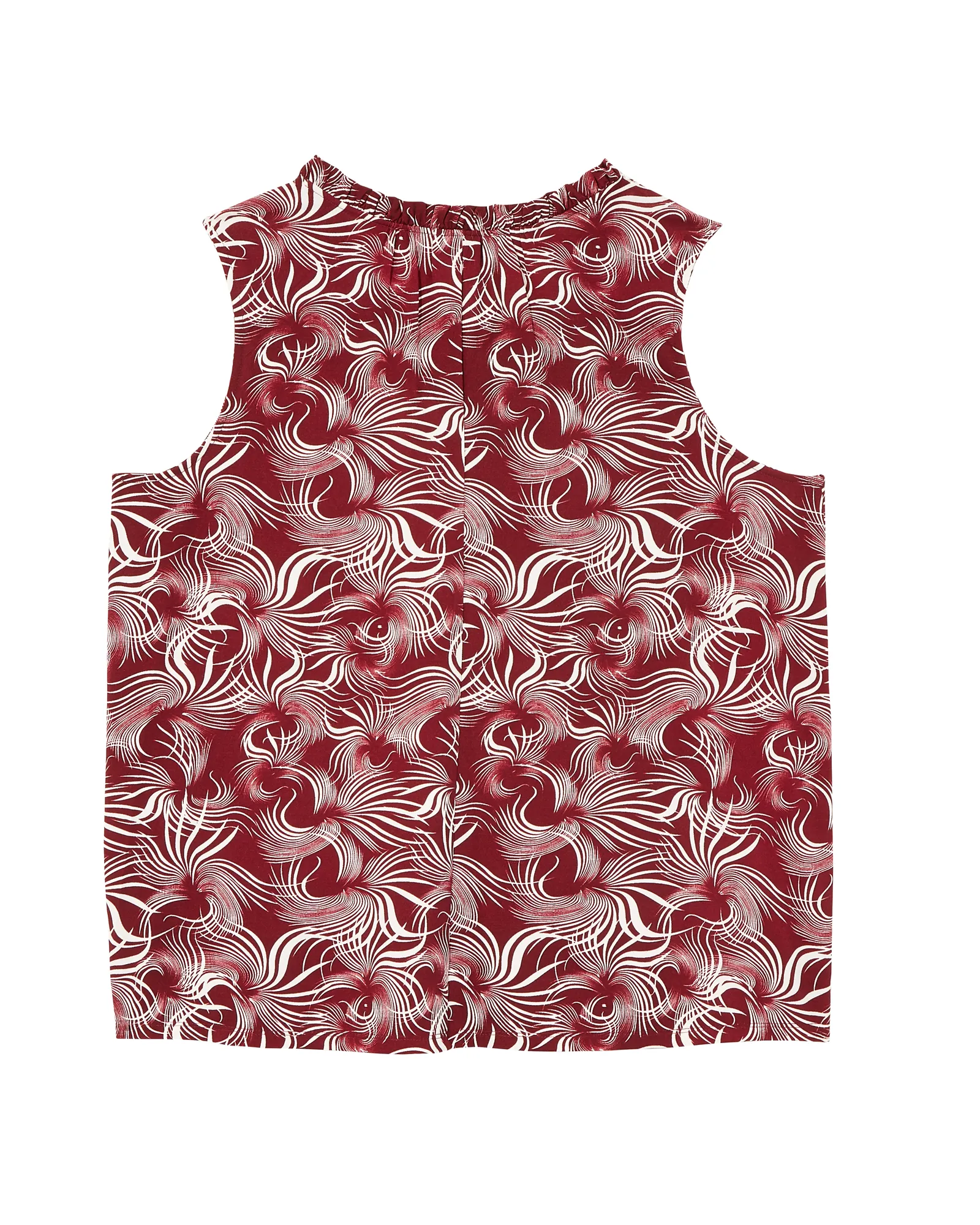 Kay Sleeveless Ruffle Neck Top | Burgundy / White