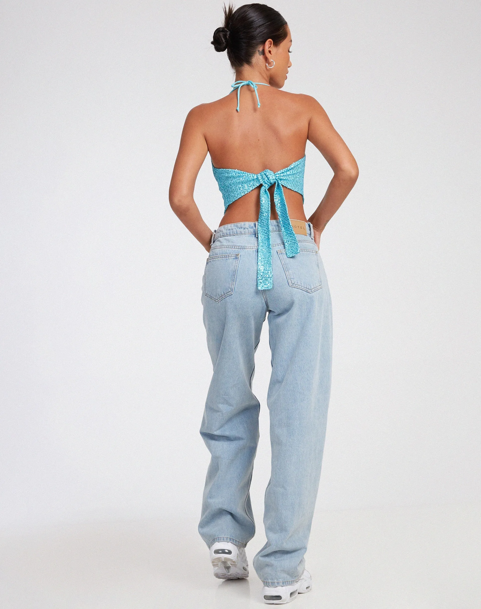 Ketida Crop Top in Drape Sequin Blue