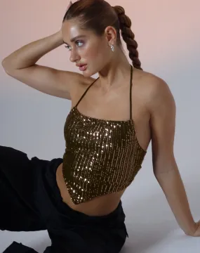 Ketida Crop Top in Drape Sequin Copper