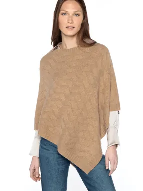 Kinross Cashmere Cable Knit Poncho In Camel LFAC4-197-CAM-0S