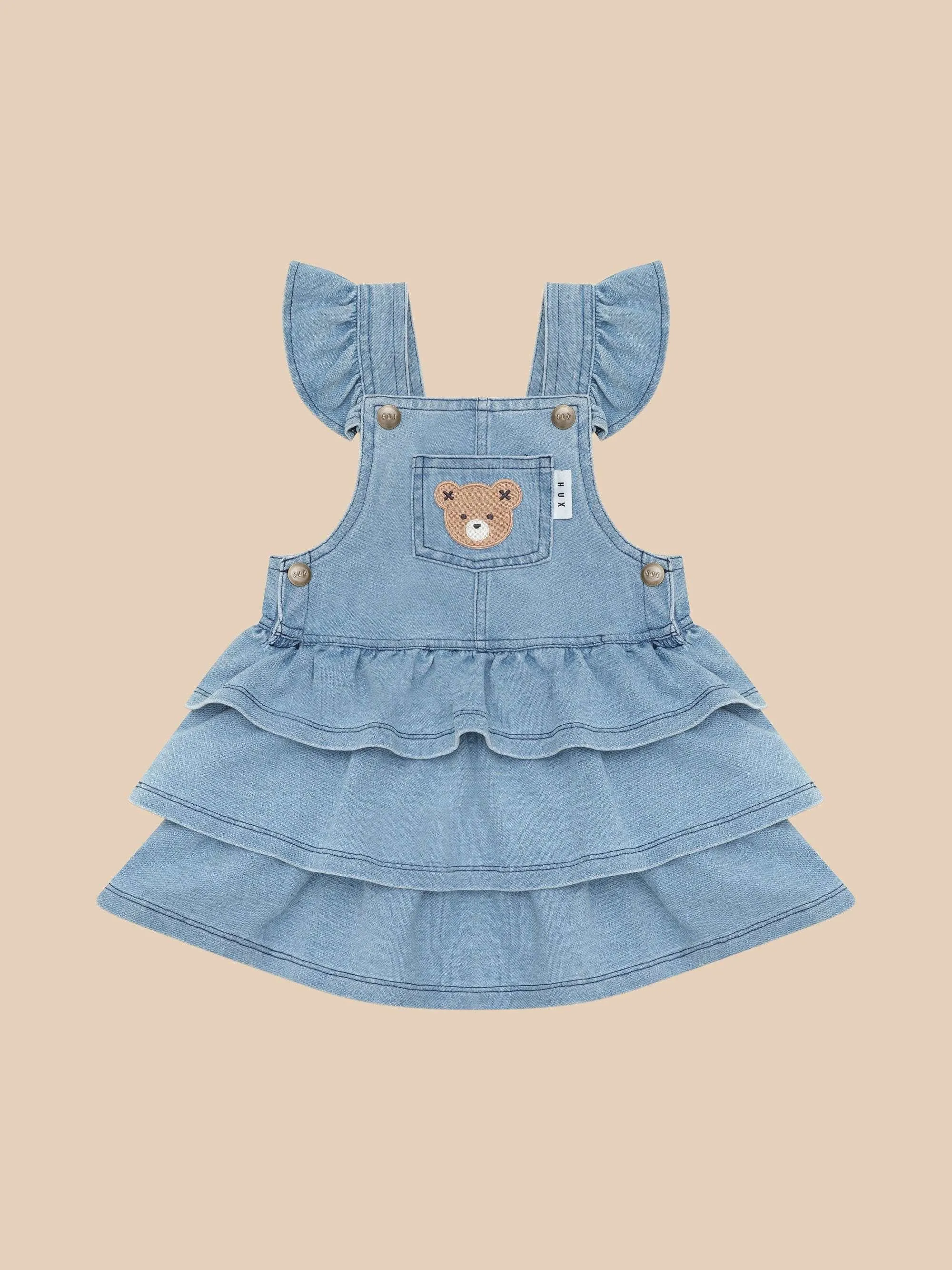 Knit denim frill pinafore