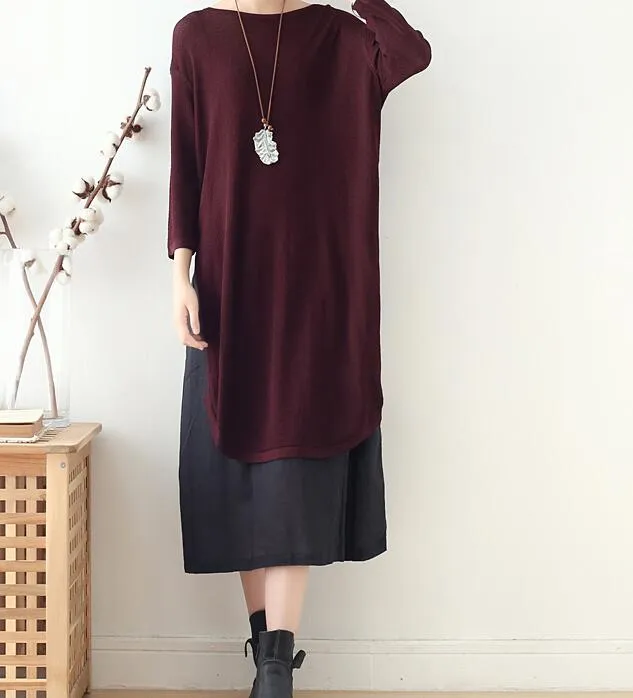 Knit Linen Loose Long Dresses Plus Size AMT962328