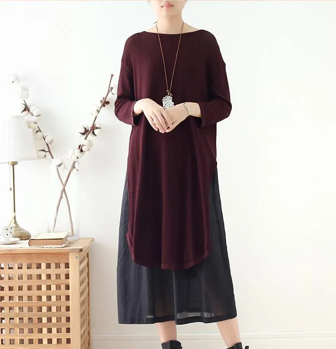 Knit Linen Loose Long Dresses Plus Size AMT962328